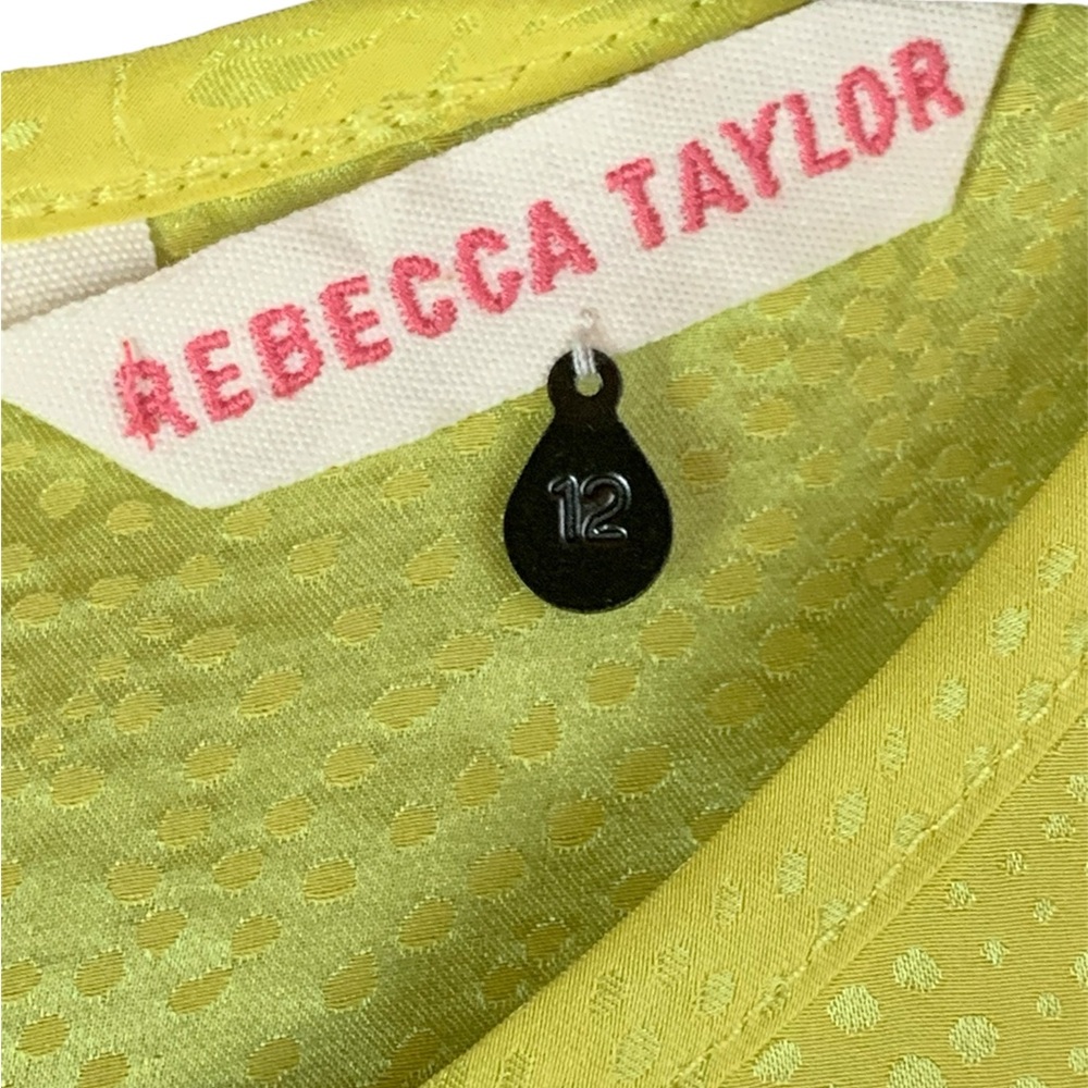 Rebecca Taylor women’s yellow green short sleeve blouse size 12 office career - Picture 4 of 13